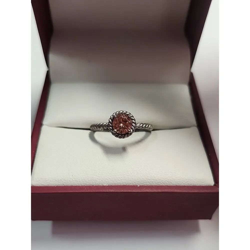 Sterling Silver Rope Band Ring with Orange Stone Size 6